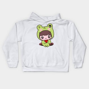 cute frog, cosplay frog, kawaii frog cartoon Kids Hoodie